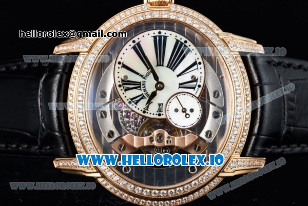 Audemars Piguet Millenary Miyota 9015 Automatic Rose Gold Case White Dial With Roman Numeral Markers Black Leather Strap - Click Image to Close